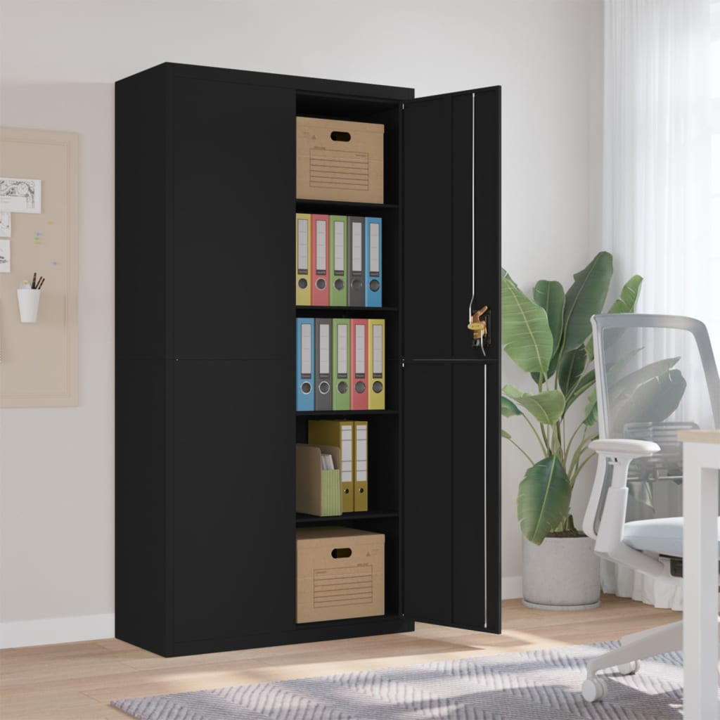 Aktenschrank mit 2 Türen Grau 90 cm Stahl