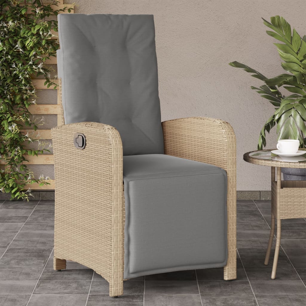 Gartensessel mit Fußteil Verstellbar Schwarz Poly Rattan