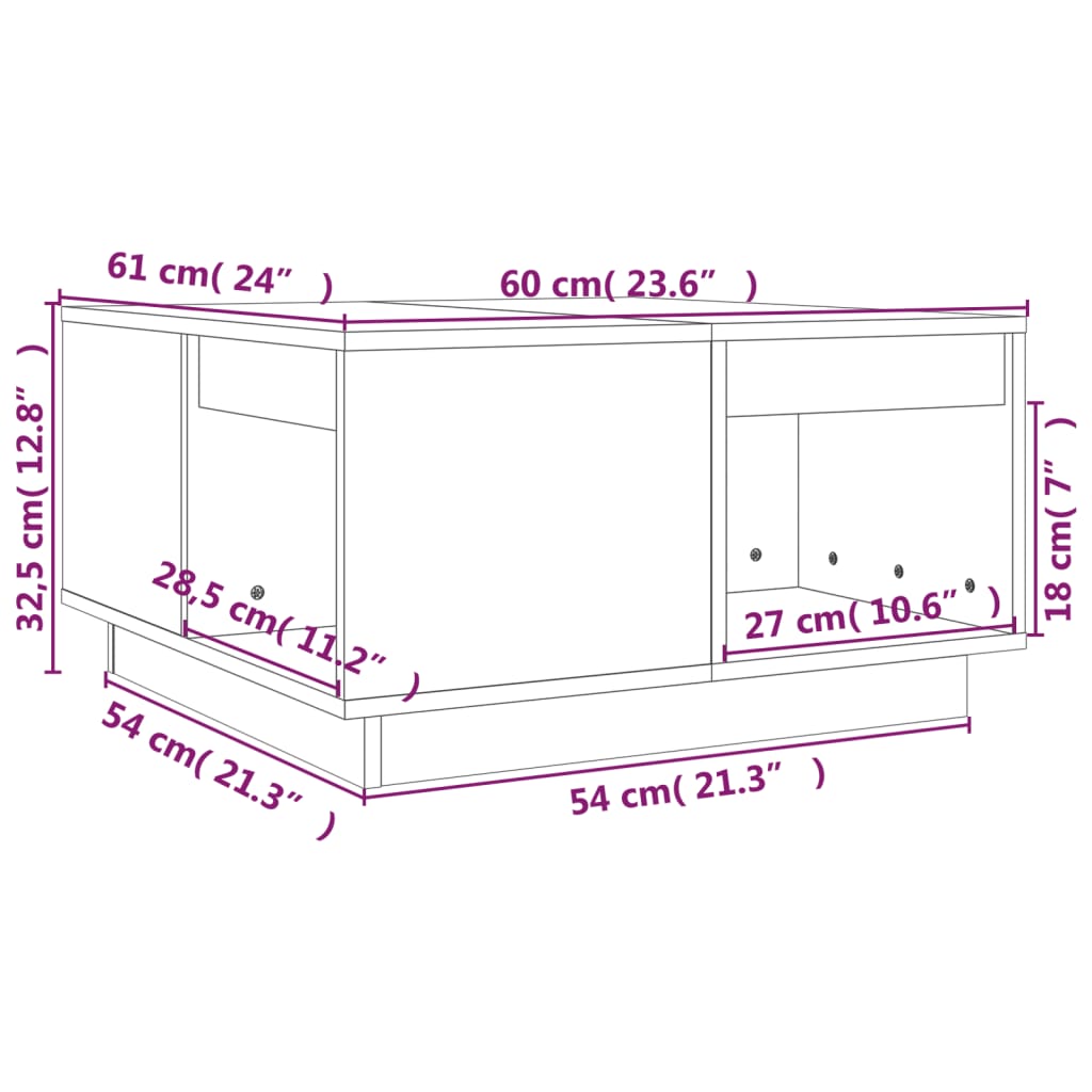 Couchtisch 100x101x40,5 cm Massivholz Kiefer