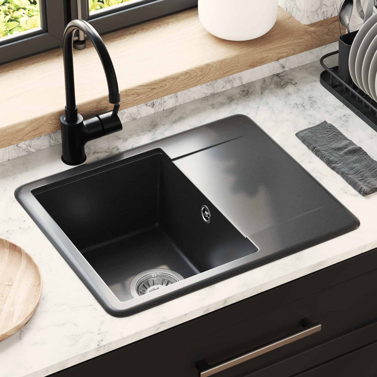 Waschbecken Schwarz 470 x 440 mm Granit