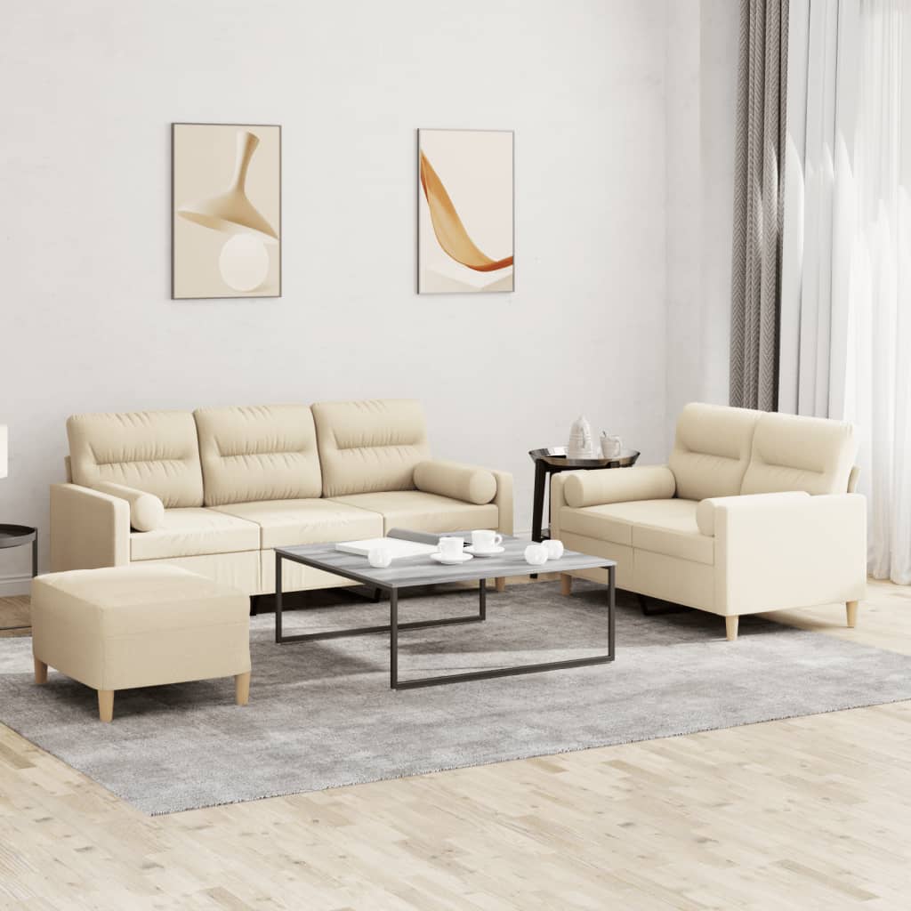 3-tlg. Sofagarnitur mit Kissen Taupe Stoff