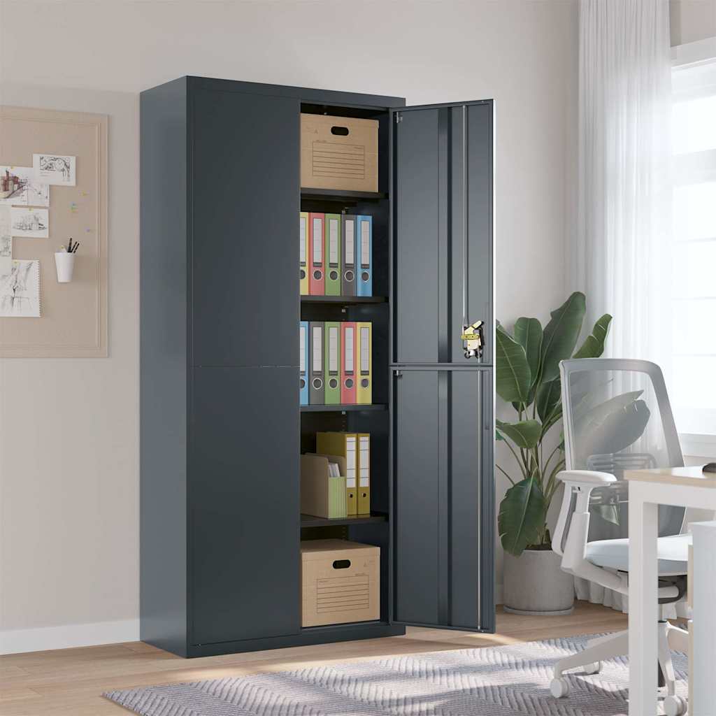Aktenschrank mit 2 Türen Grau 90 cm Stahl