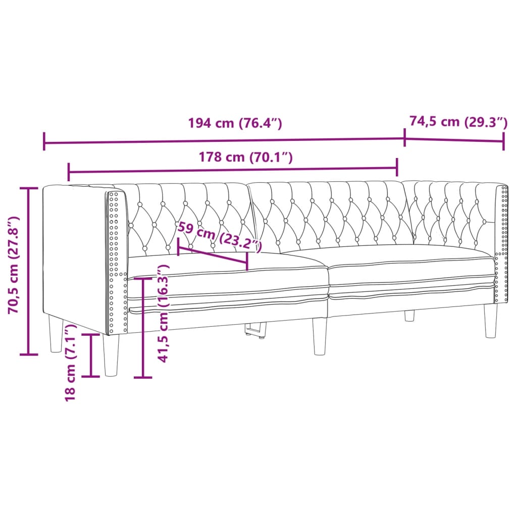 3-tlg. Chesterfield-Sofa-Set Schwarz Kunstleder