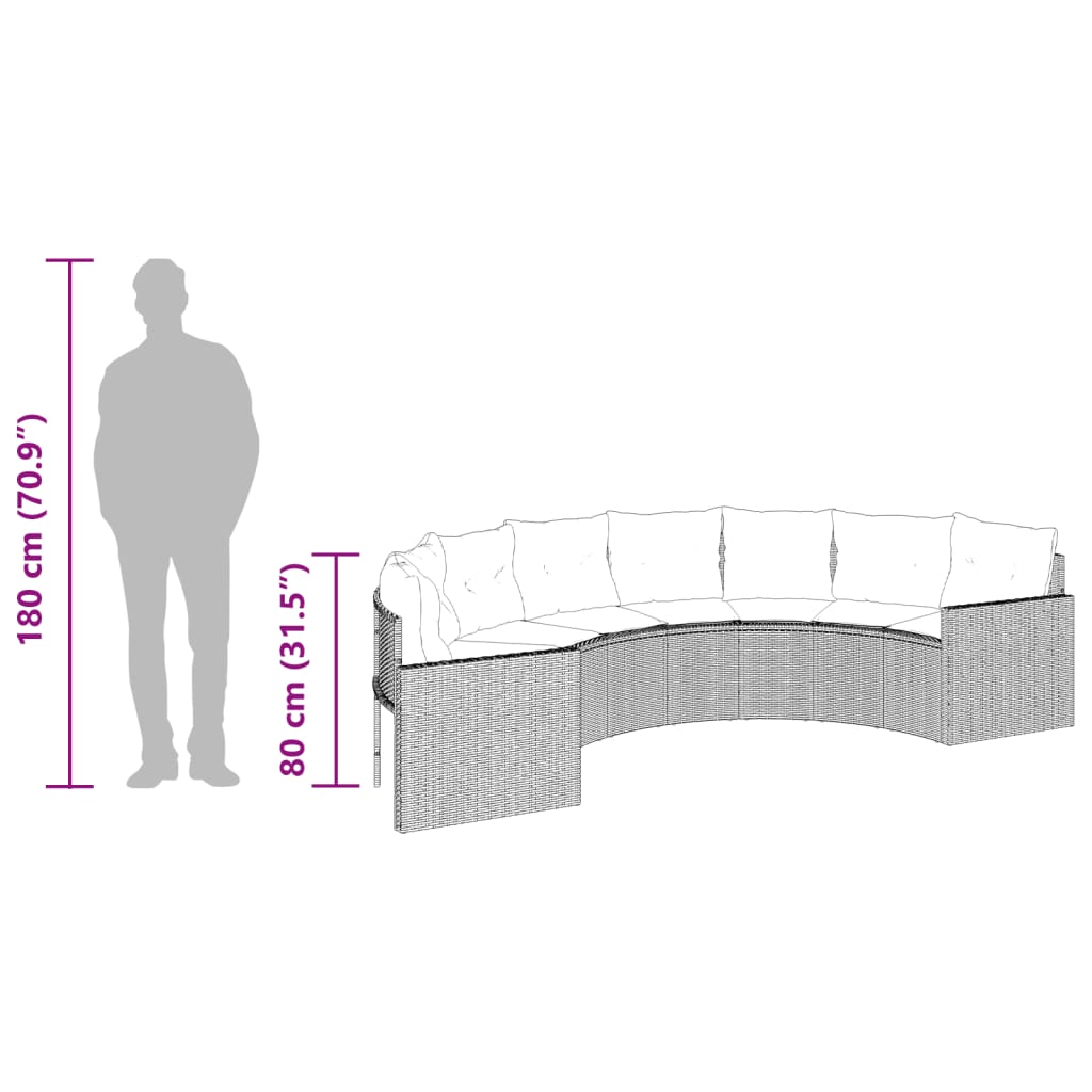 3-tlg. Garten-Sofagarnitur Halbrund Grau Poly Rattan