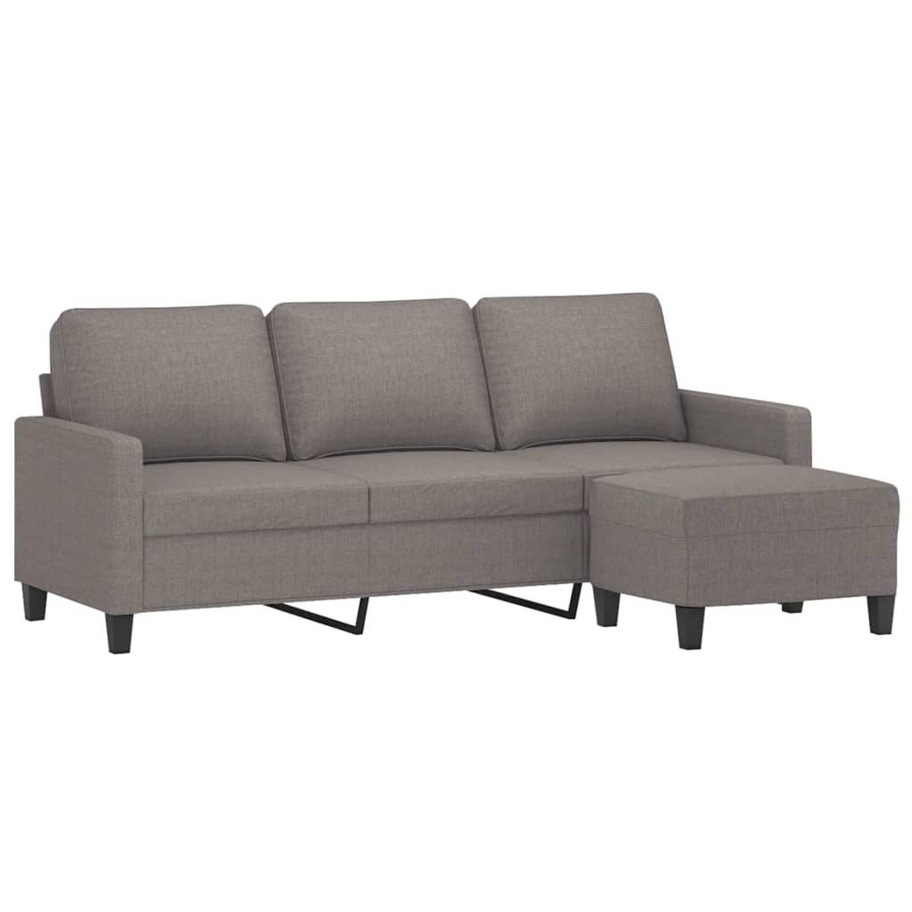 3-Sitzer-Sofa mit Hocker Creme 180 cm Stoff
