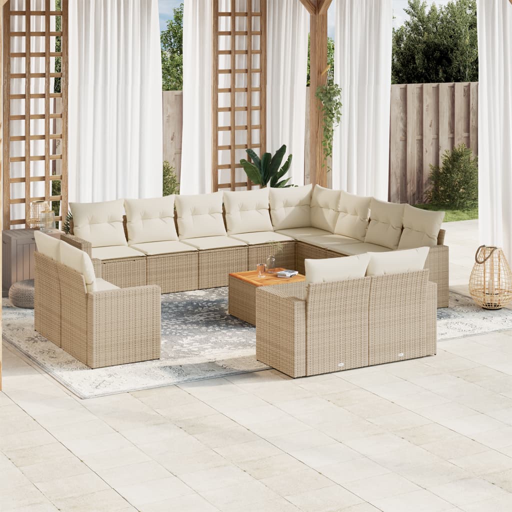 13-tlg. Garten-Sofagarnitur mit Kissen Schwarz Poly Rattan