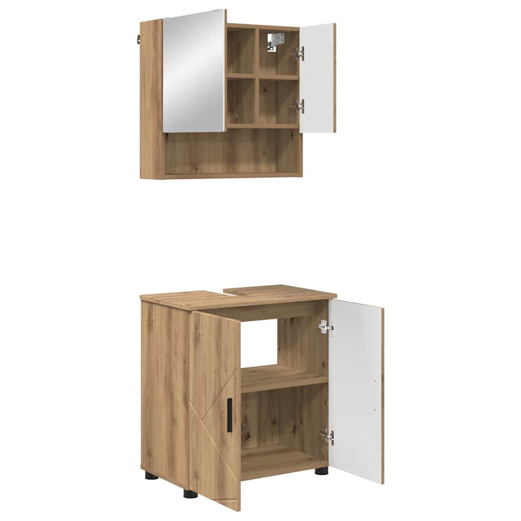 Badezimmermöbel-Set mit Tür 2 pcs Weiß Holzwerkstoff & Metall