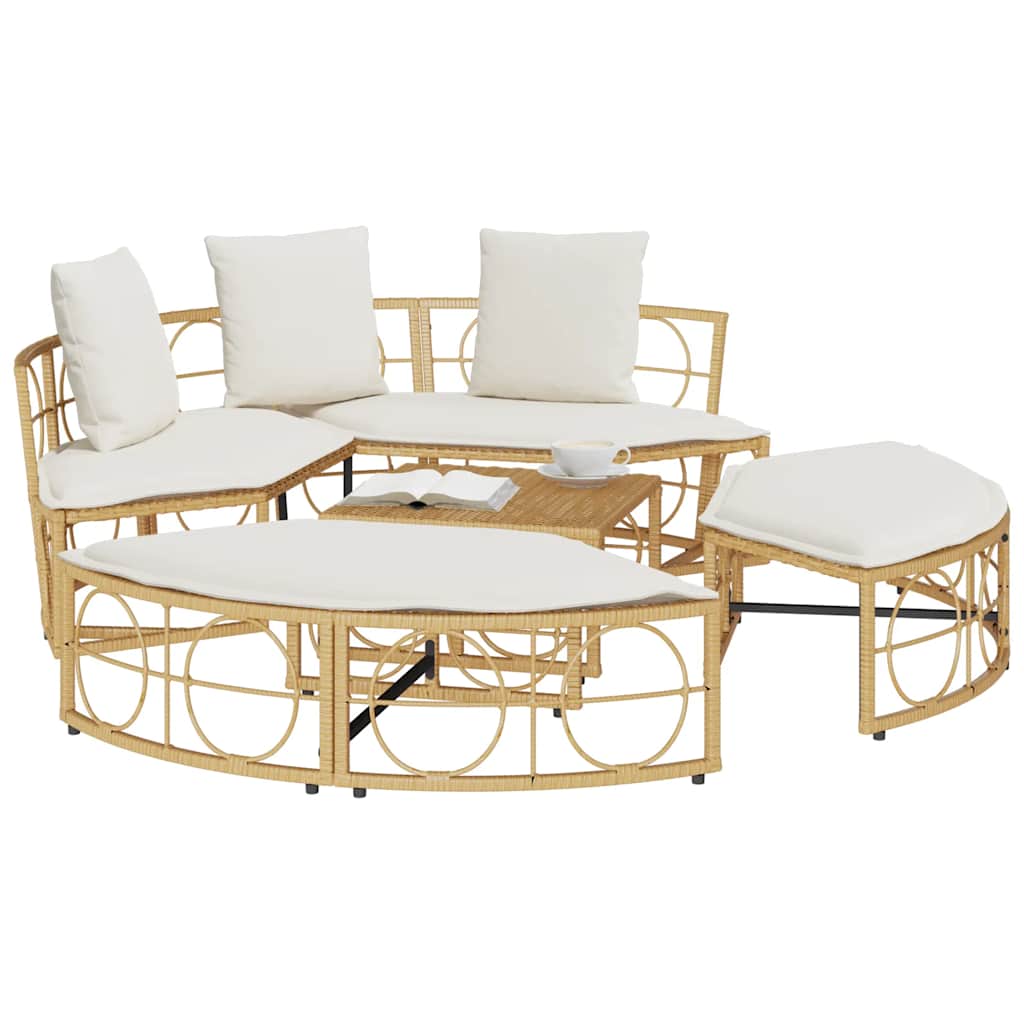 Outdoor-Loungebett mit Dach und Kissen Schwarz Poly Rattan