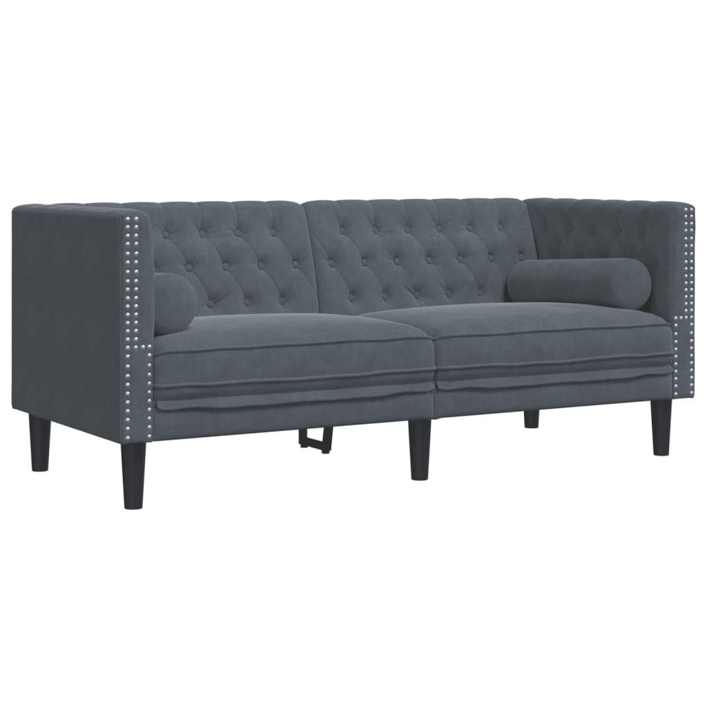 3-tlg. Chesterfield-Sofa-Set mit Nackenrollen Hellgrau Samt