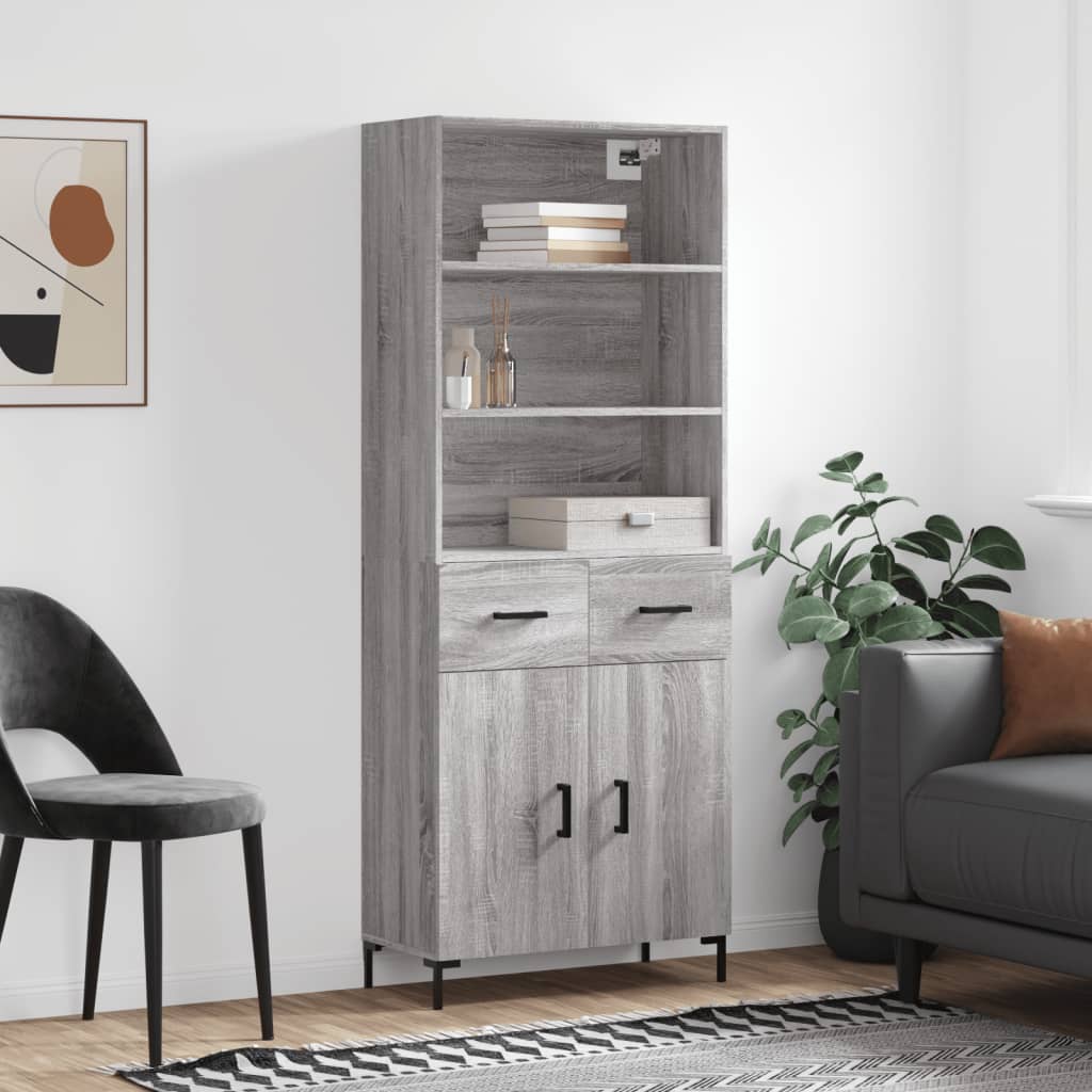 Highboard Hochglanz-Weiß 69,5x34x180 cm Holzwerkstoff