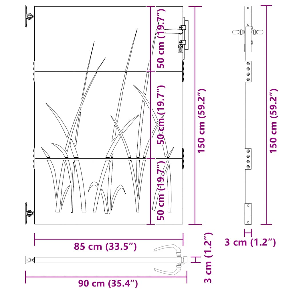 Gartentor 85x75 cm Cortenstahl Gras-Design