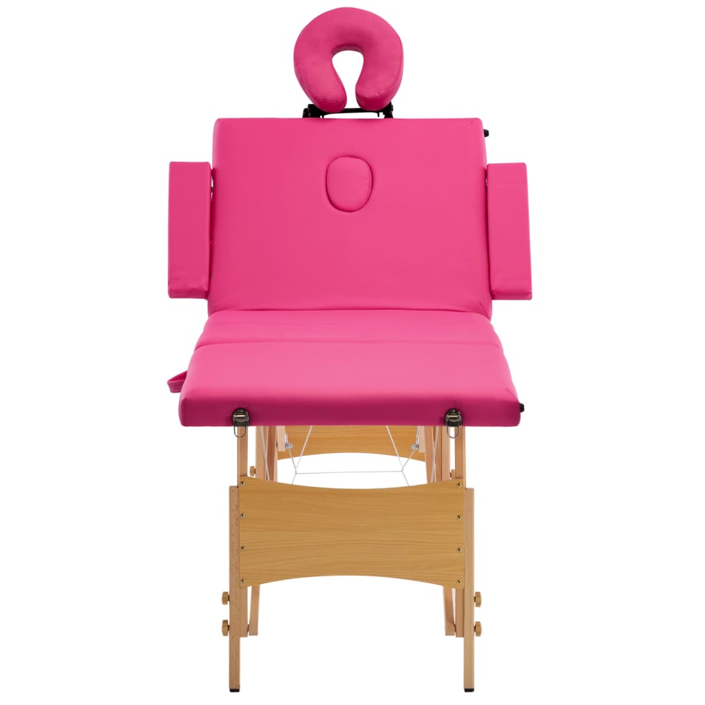 Massageliege Klappbar 4-Zonen mit Holzgestell Rosa