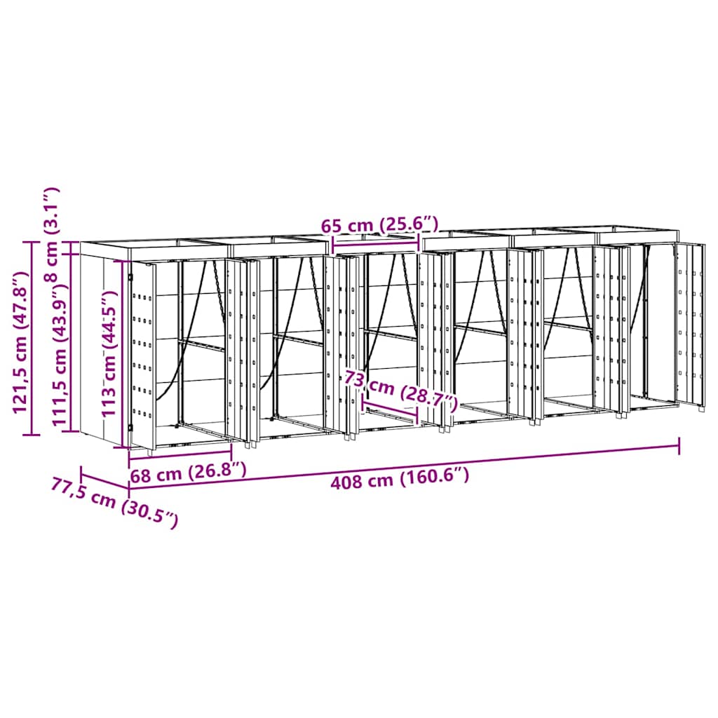 Mülltonnenbox für 2 Tonnen Schwarz 138x79x117 cm Stahl