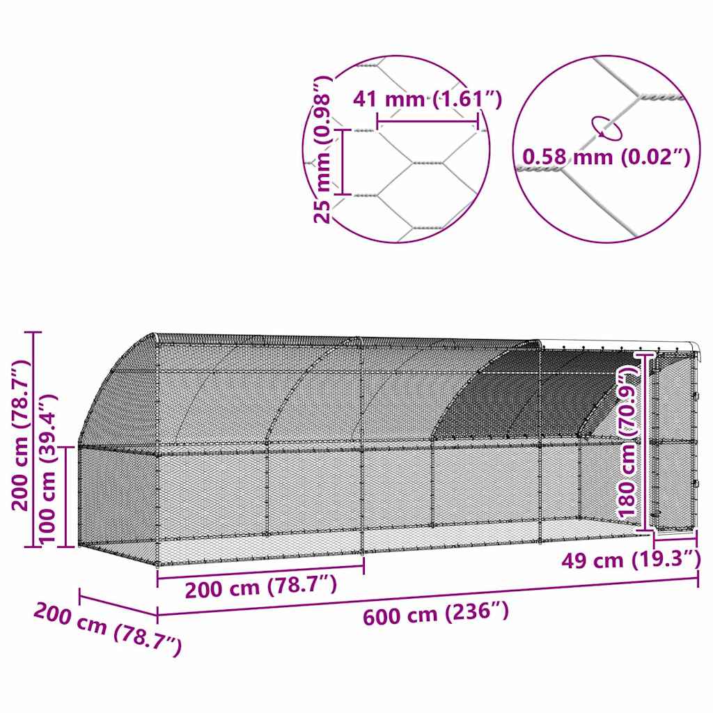 Hühnerkäfig 2 pcs Silber 400 x 200 x 200 cm Stahl und PE