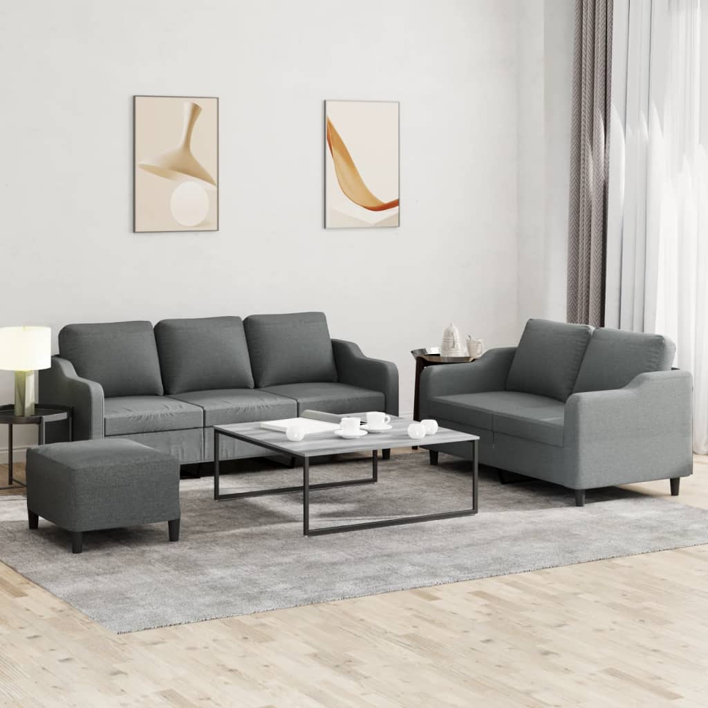 3-tlg. Sofagarnitur mit Kissen Braun Stoff
