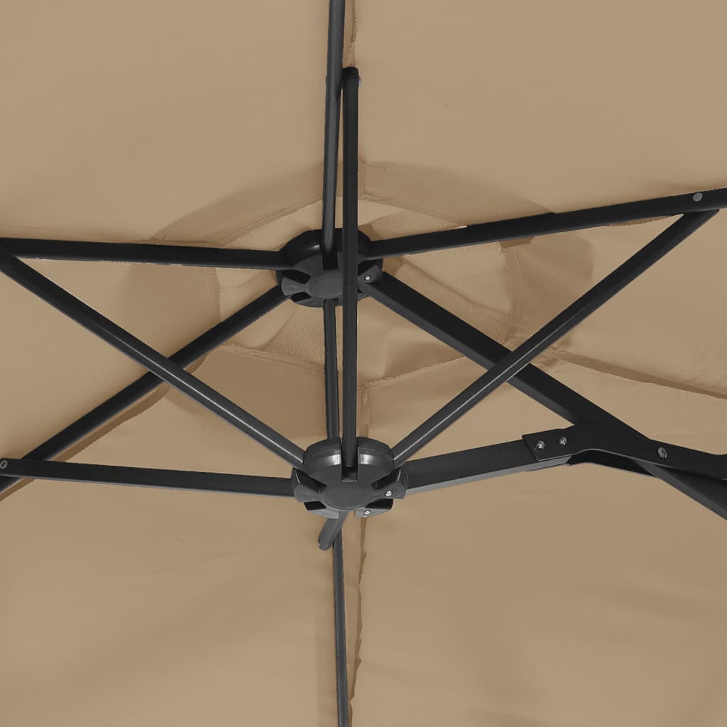 Doppel-Sonnenschirm mit LED-Leuchten Sandweiß 316x145 cm