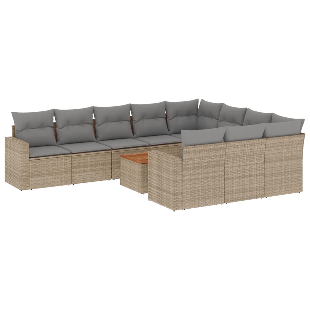 11-tlg. Garten-Sofagarnitur mit Kissen Schwarz Poly Rattan