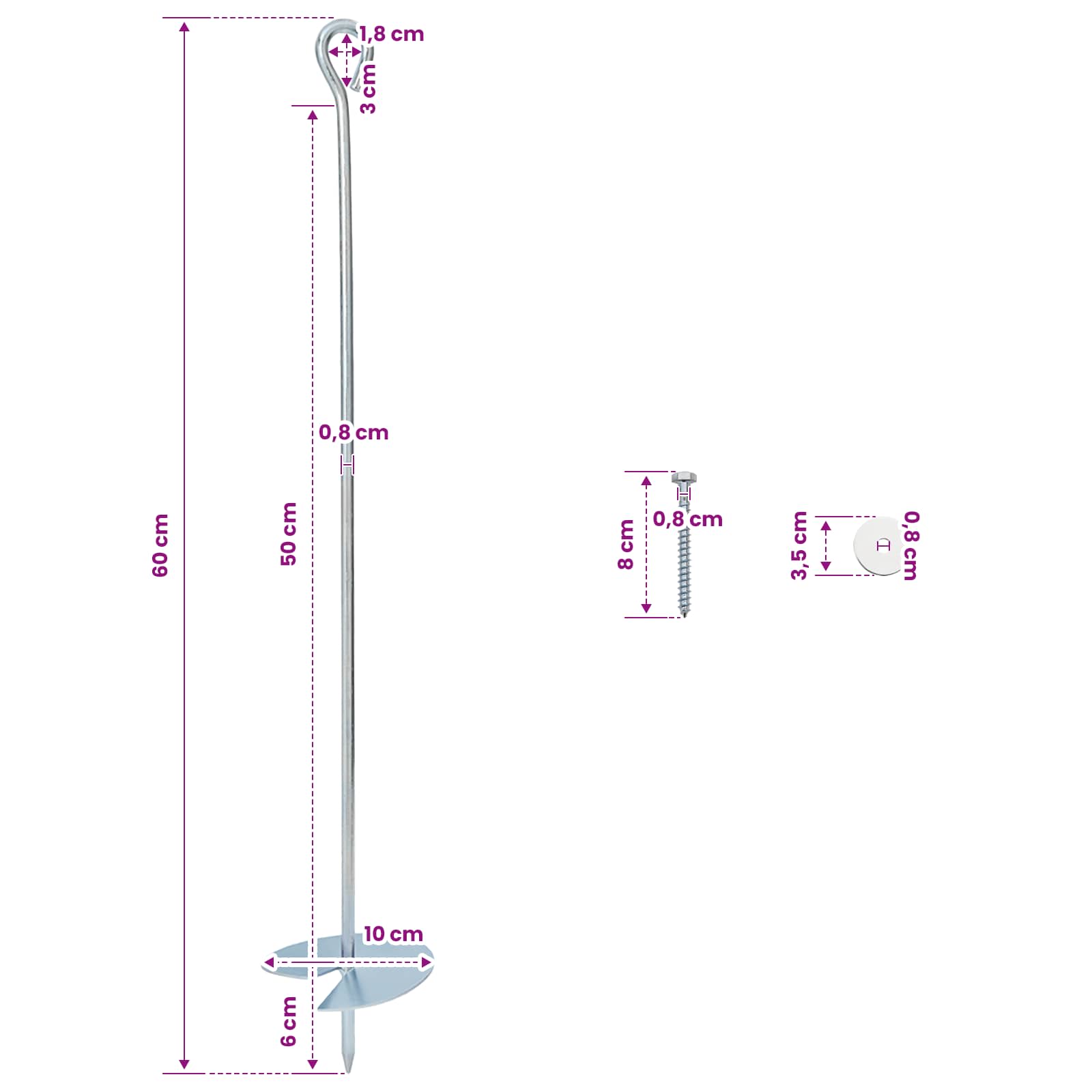 Erdanker 4 pcs Silber Ø10 x 60 cm Galvanisiertes Metall