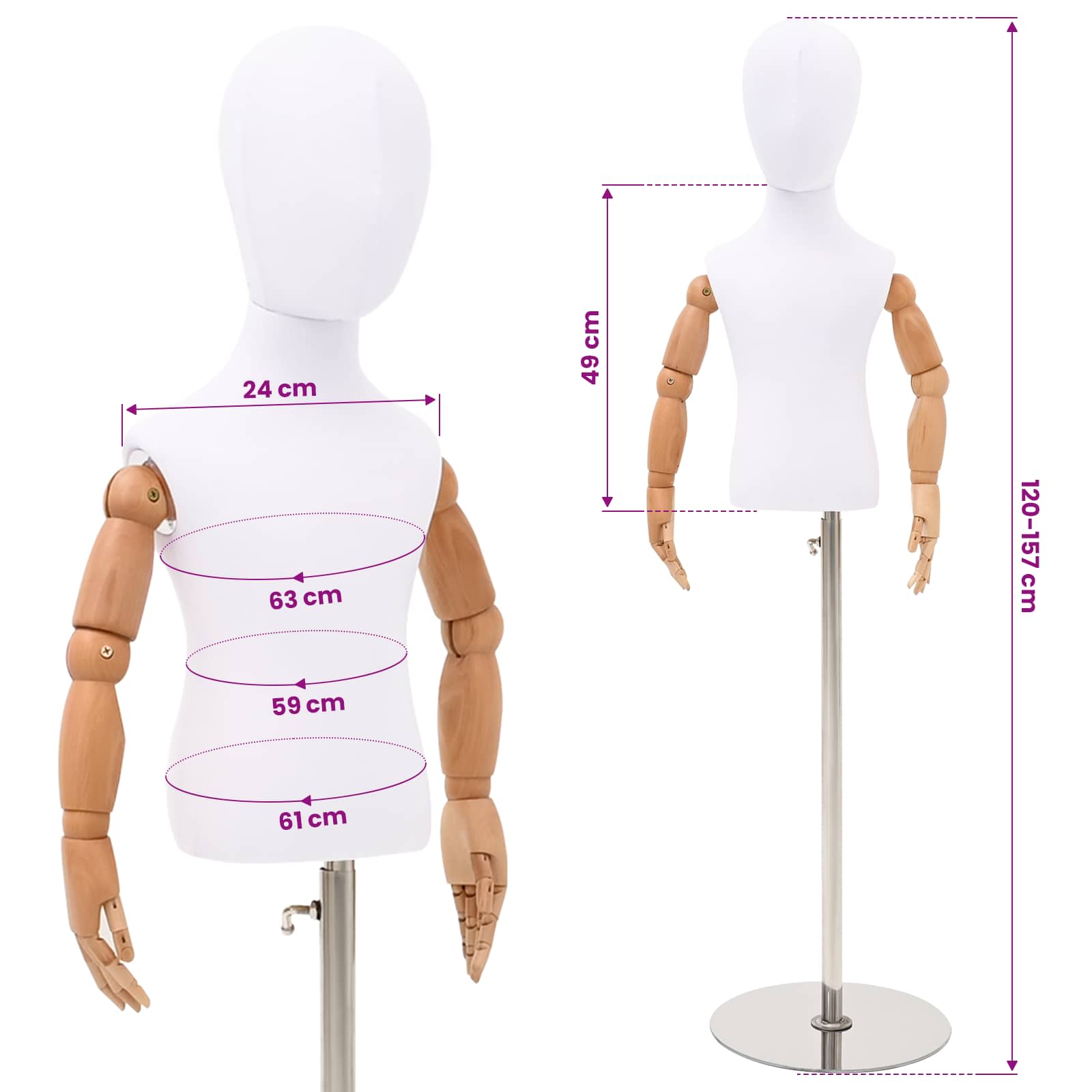 Verstellbares 120-150 cm Mannequin mit Basis Unisex PP Weiß