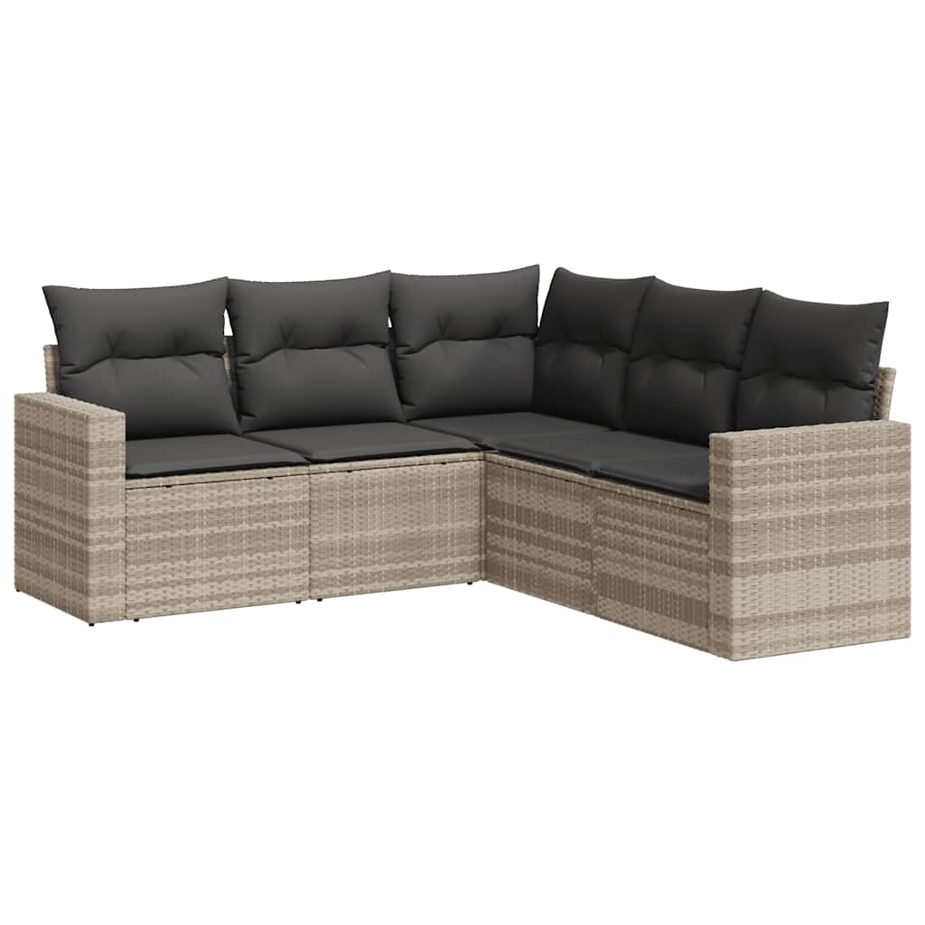 5-tlg. Garten-Sofagarnitur mit Kissen Schwarz Poly Rattan