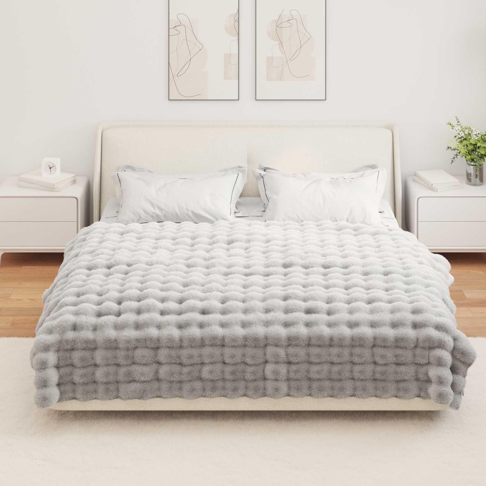 Rutschfeste Decke aus Kunstkaninchenfell Olite Beige Polyester