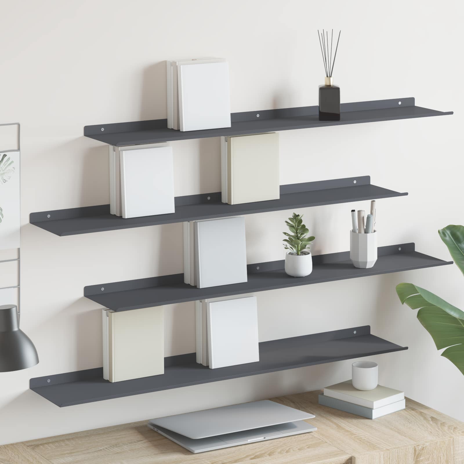 Schwebendes Regal 3 pcs Schwarz 40 x 9 x 2,5 cm Stahl