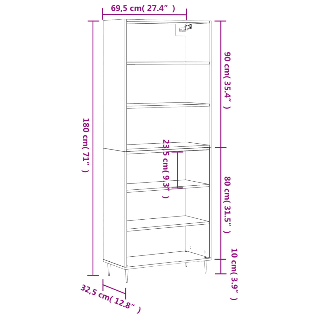 Highboard Betongrau 69,5x34x180 cm Holzwerkstoff