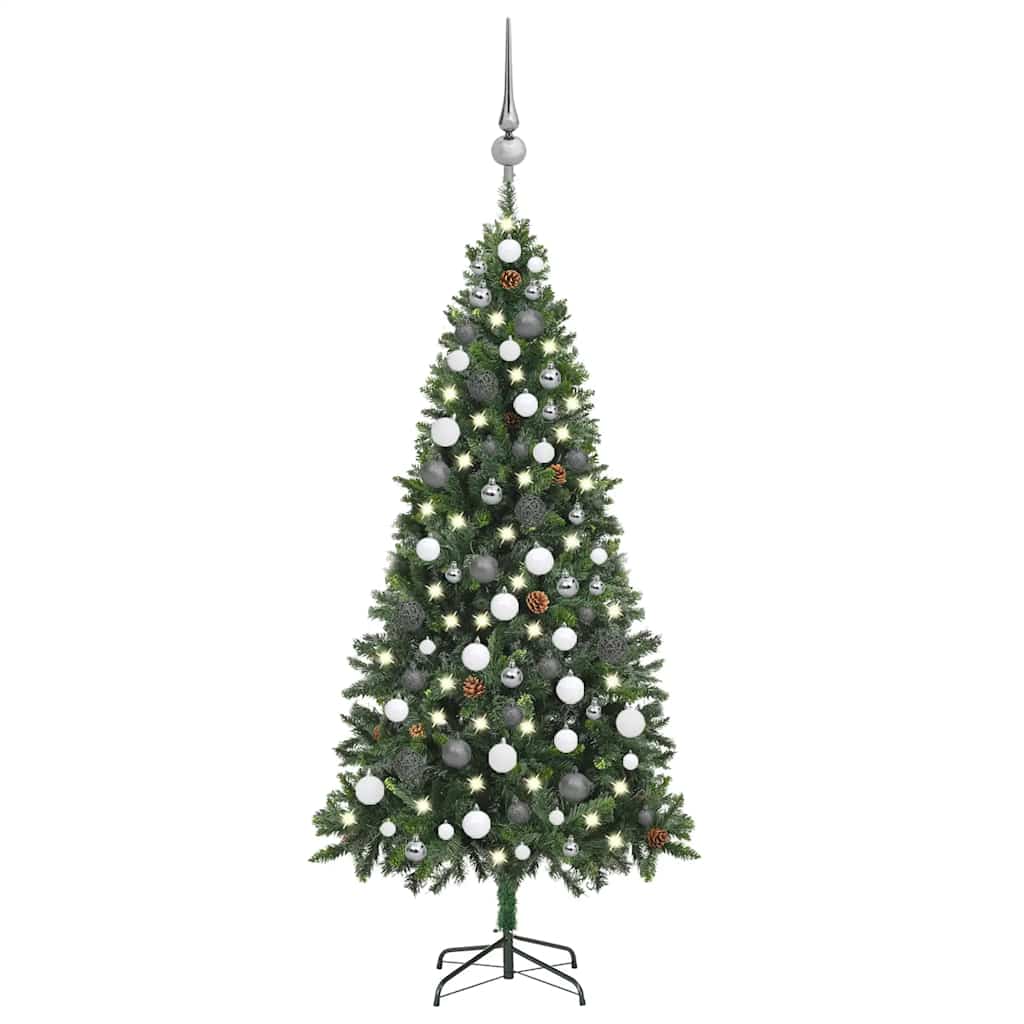 Künstlicher Weihnachtsbaum mit Beleuchtung & Kugeln Grün 180 cm