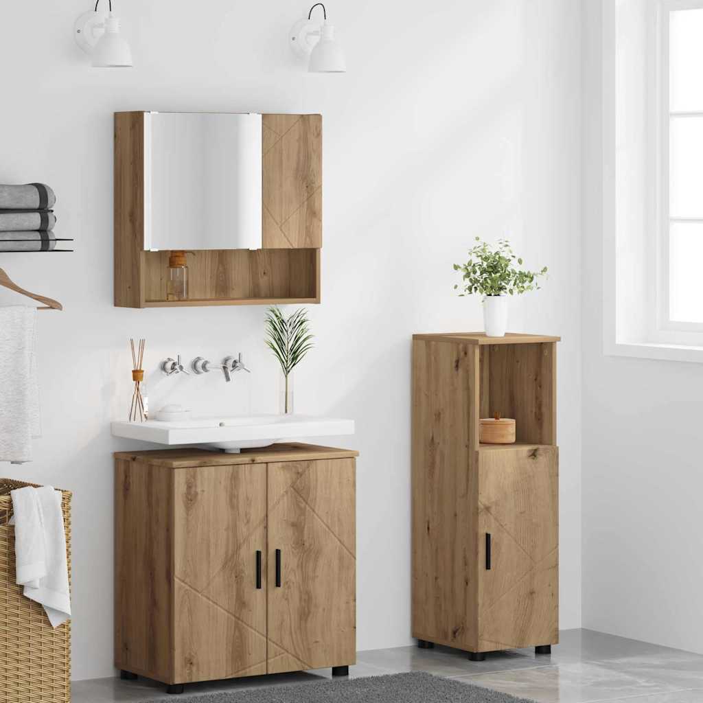Badezimmermöbel-Set mit Tür 3 pcs Weiß Holzwerkstoff & Metall