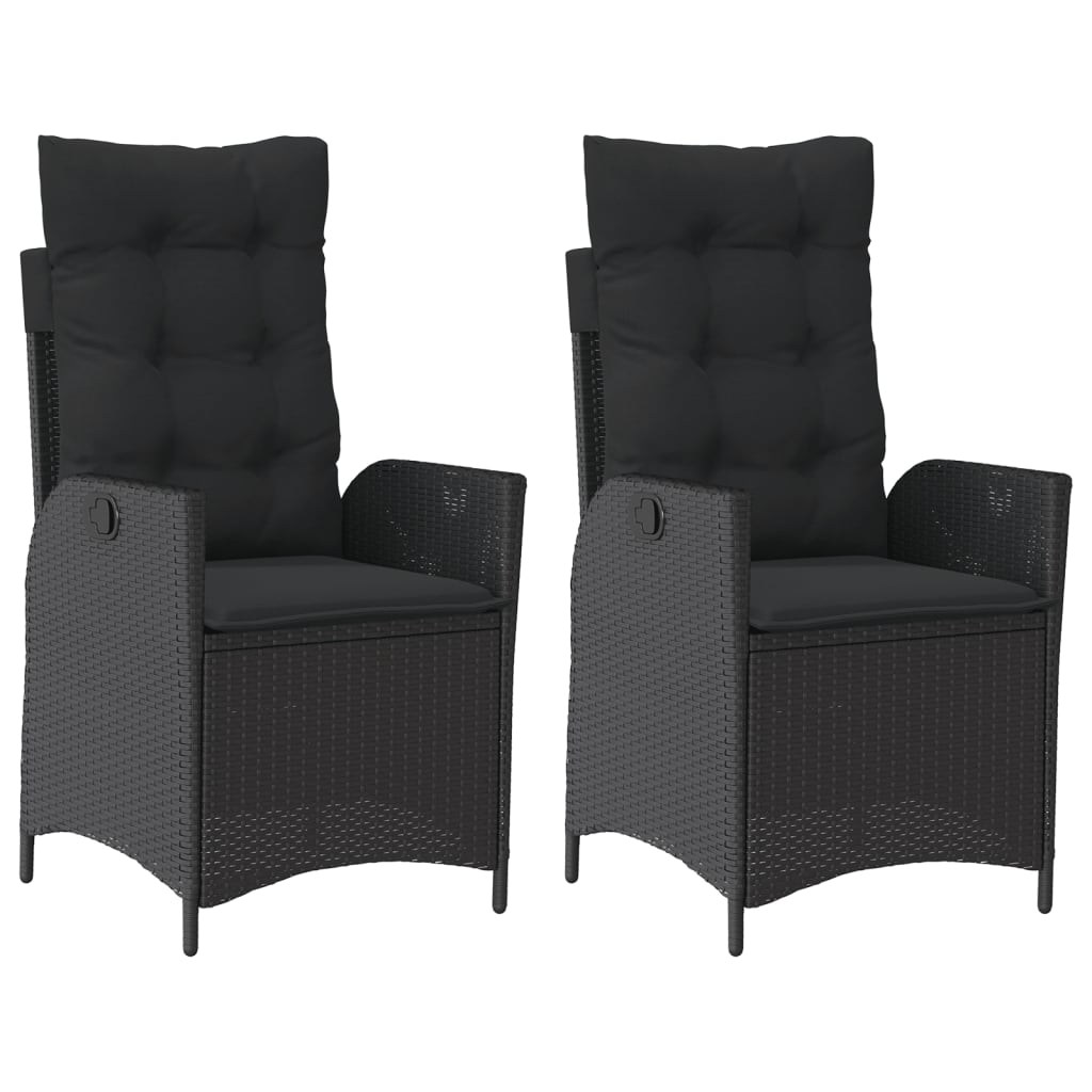 Gartensessel Verstellbar mit Kissen Schwarz Poly Rattan