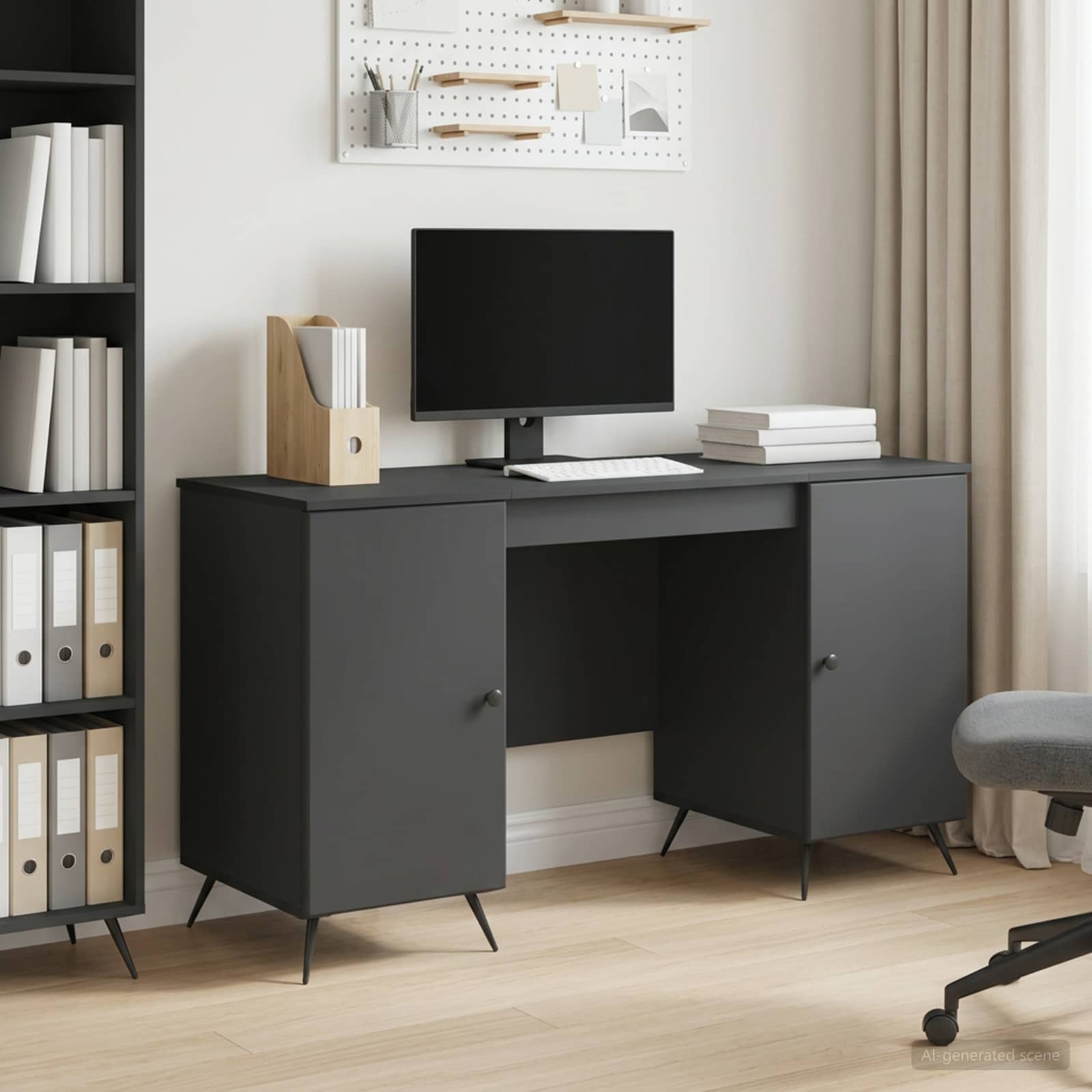 Schreibtisch mit Regal Schwarz 142,5 x 50 x 75 cm Holzwerkstoff