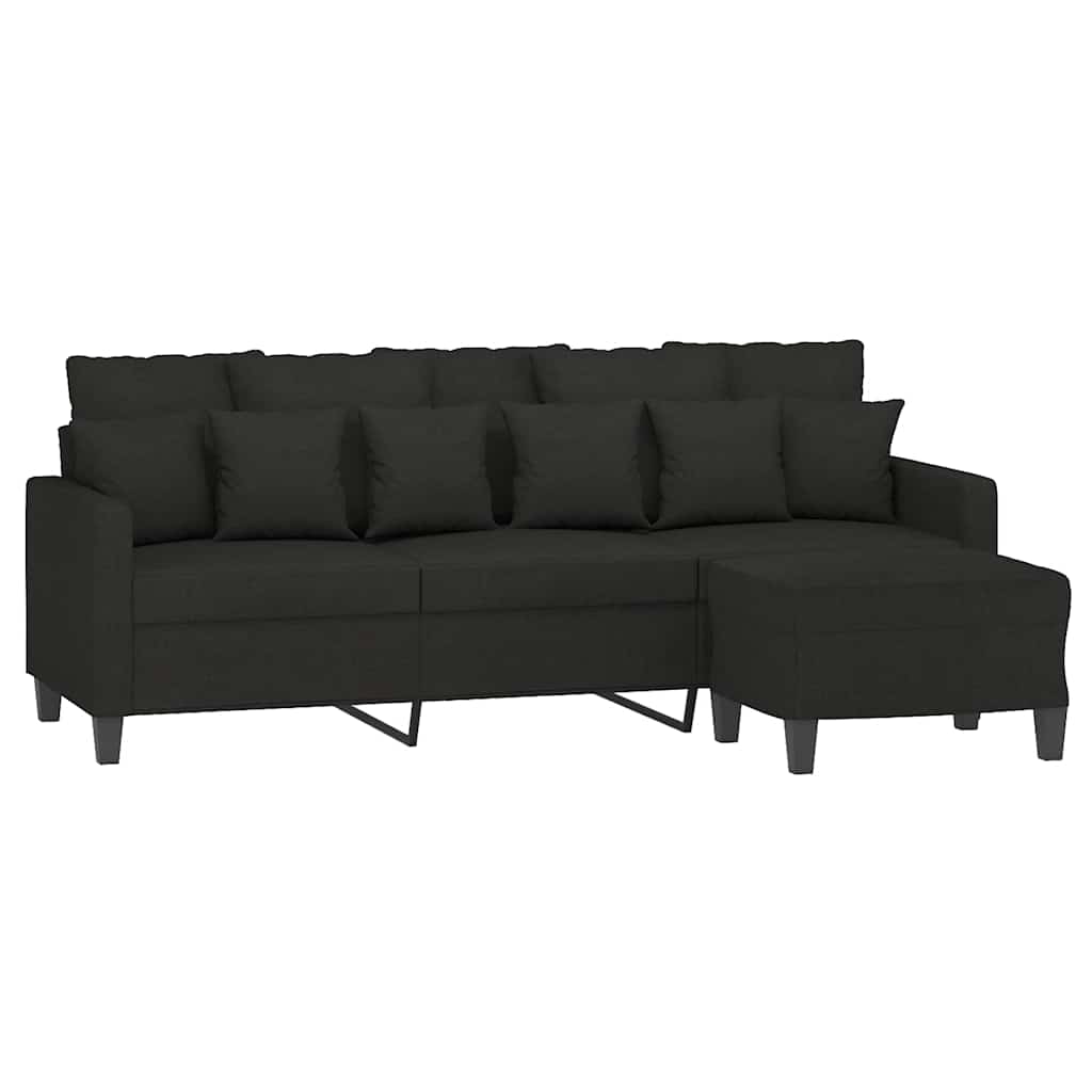 3-Sitzer-Sofa mit Hocker Creme 180 cm Stoff