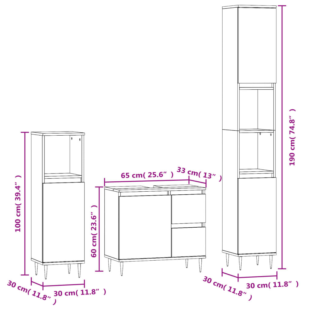 3-tlg. Badmöbel-Set Räuchereiche Holzwerkstoff