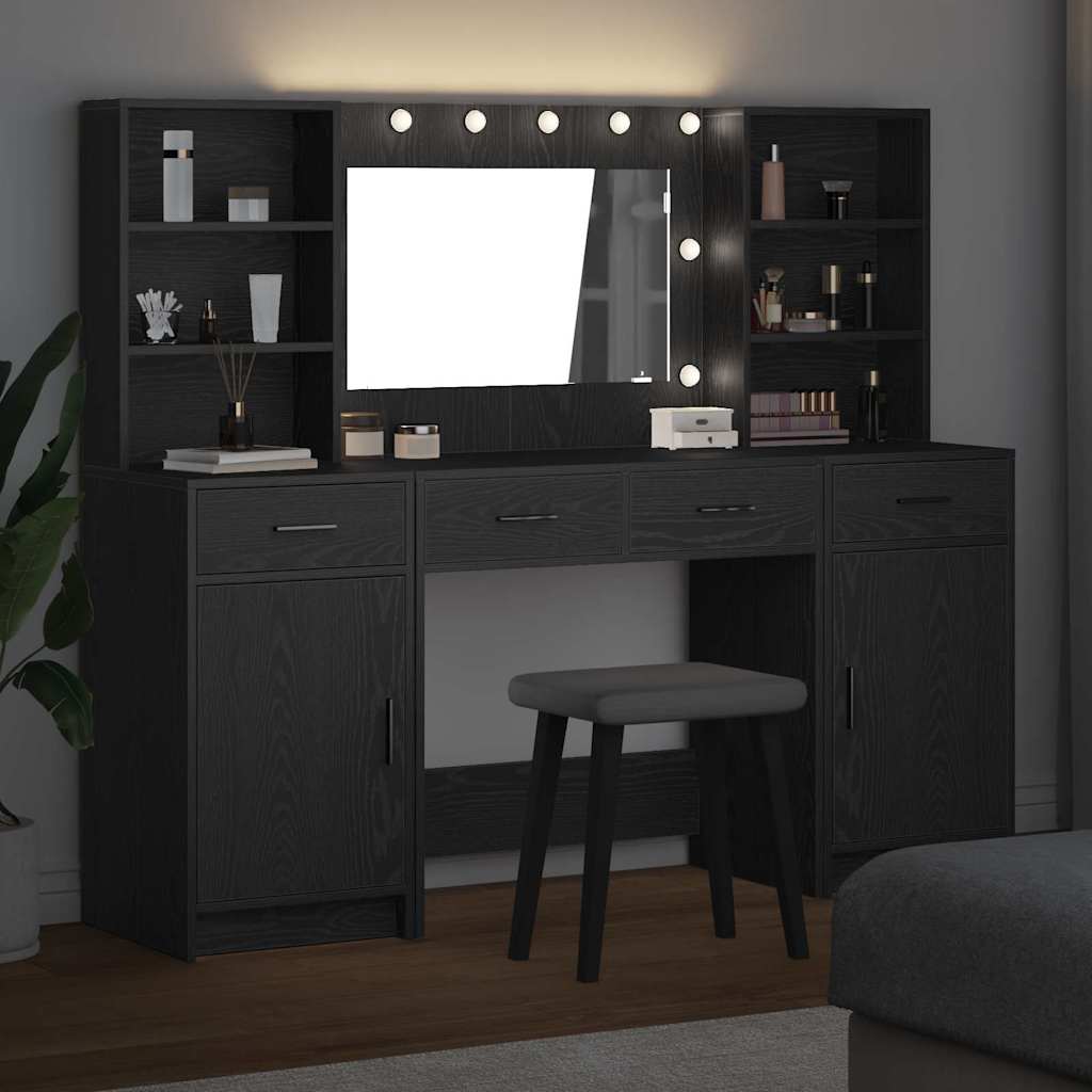 Schminktischset mit LED mit Schubladen 3 pcs Weiß Holzwerkstoff