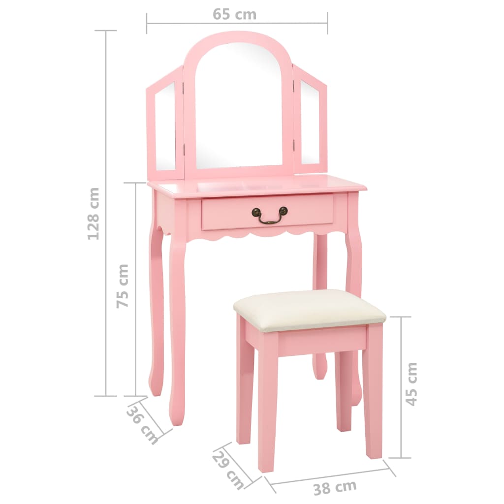 Schminktisch mit Hocker Weiß 65x36x128 cm Paulownia-Holz MDF