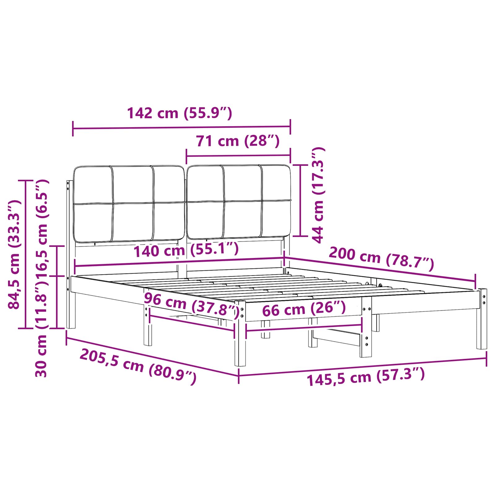 Bettgestell mit gepolstertem Kopfteil Hellgrau 200 x 200 cm