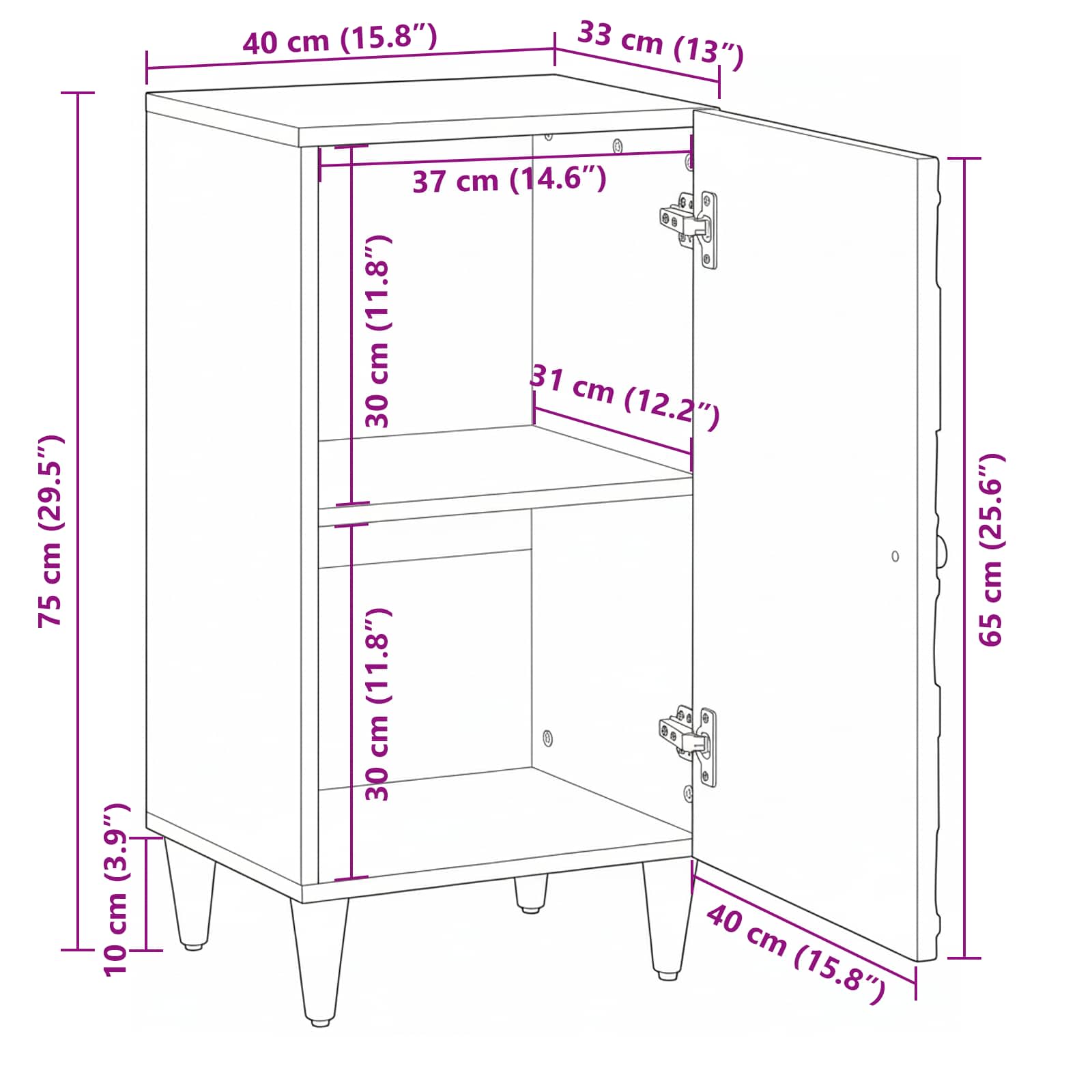Sideboard mit Speicher Braun 40 x 33,5 x 75 cm Massivholz Mango