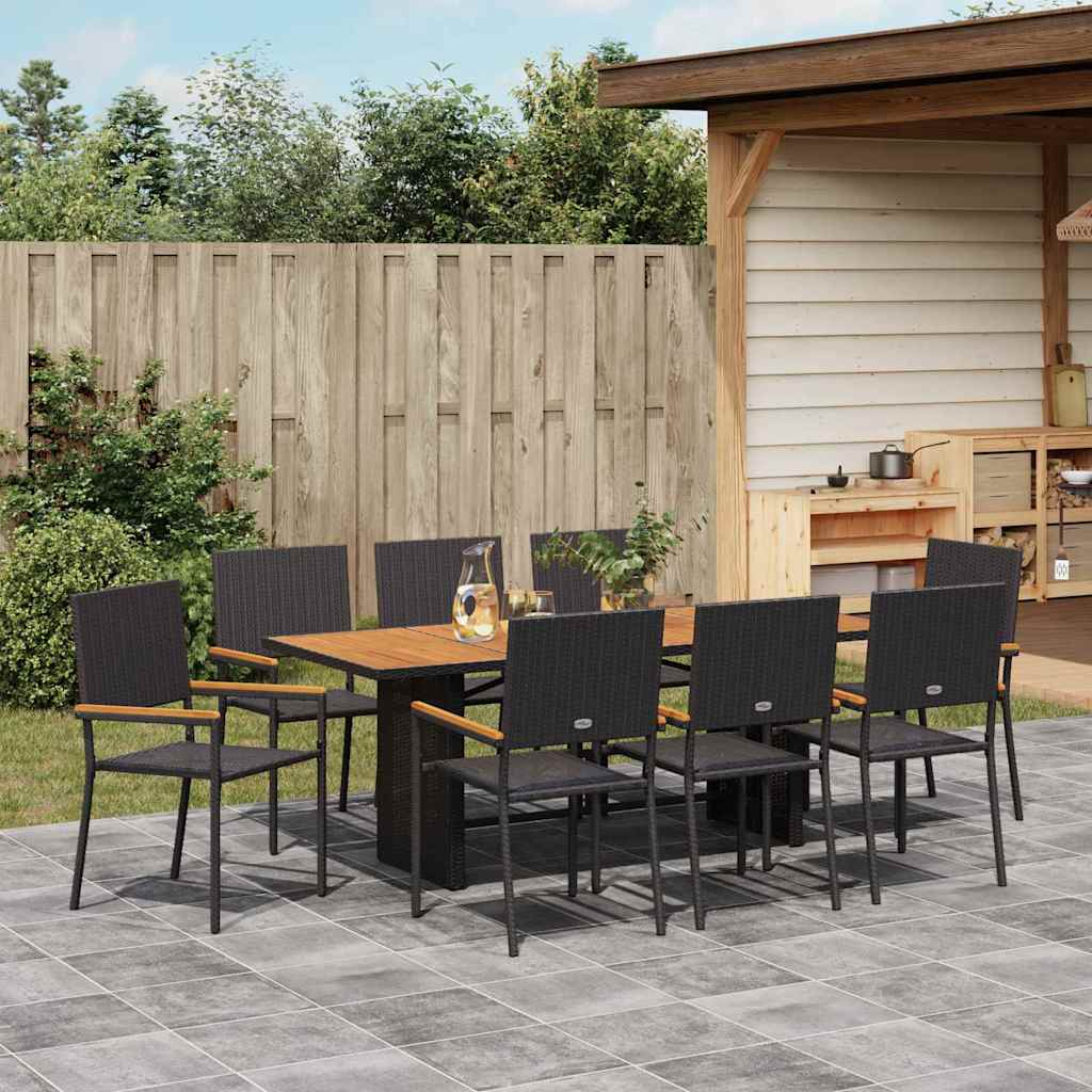 Garten Essgruppe 7 pcs Schwarz Poly-Rattan
