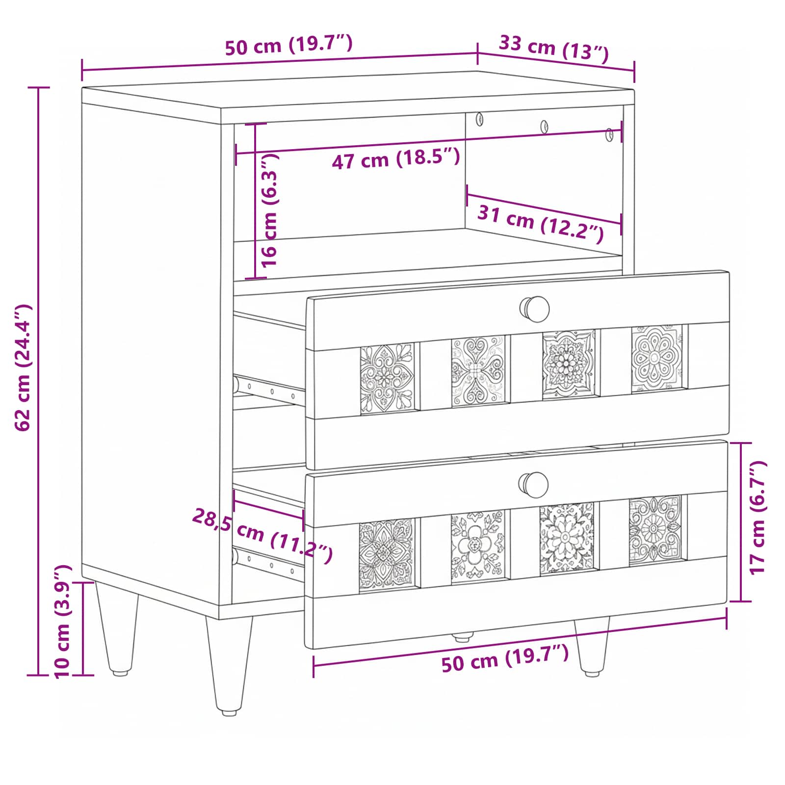 Nachttisch Braun 50 x 33 x 62 cm Massivholz Mango