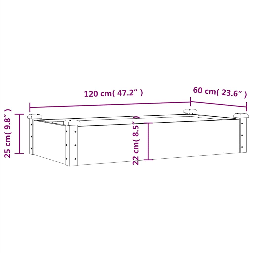 Hochbeet mit Einsatz Grau 120x45x25 cm Massivholz Tanne