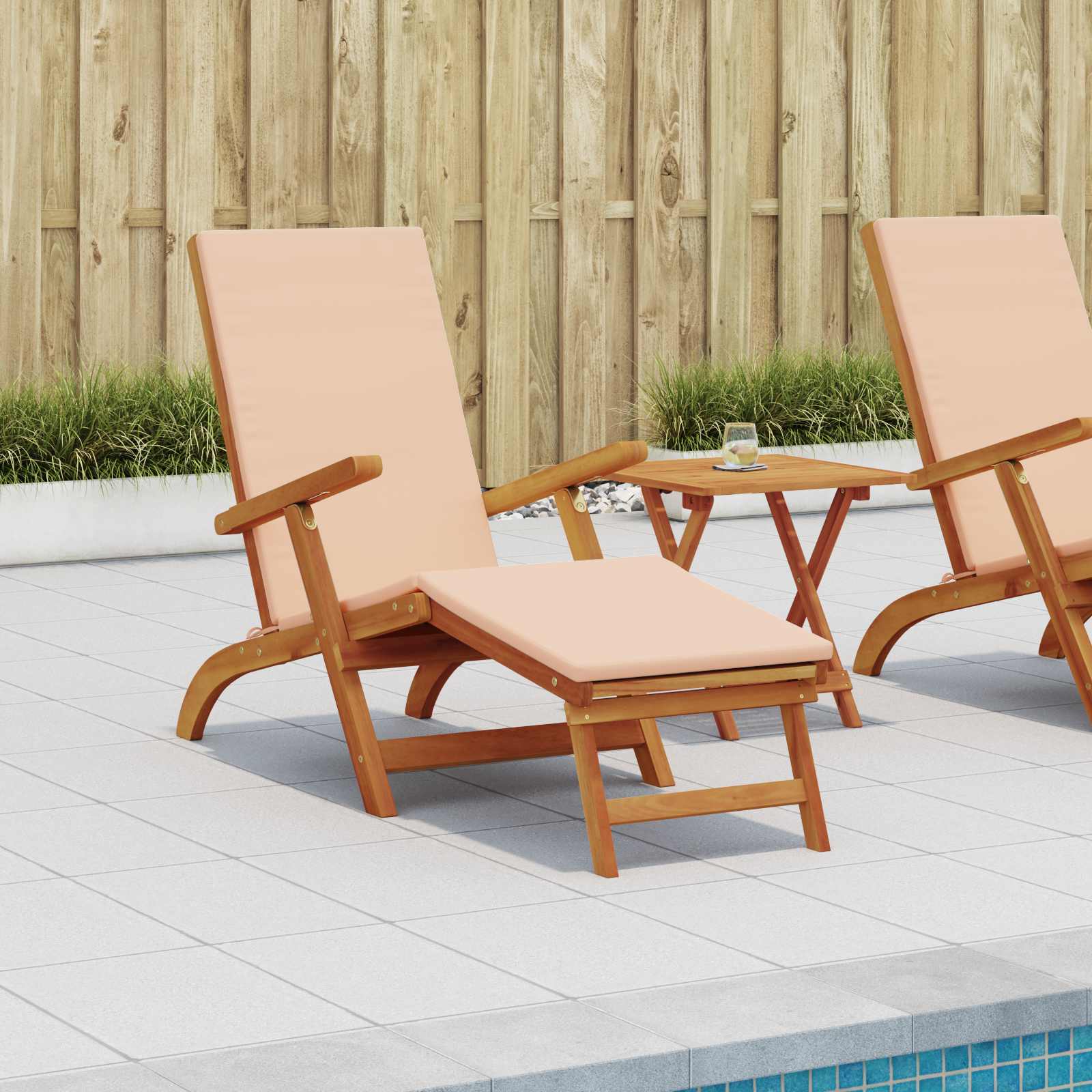 Gartenliege mit Fußteil und Tisch Massivholz Akazie