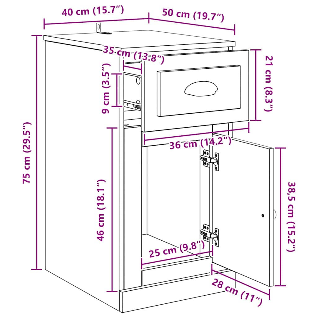 Beistellschrank mit Schublade Weiß 40x50x75 cm Holzwerkstoff