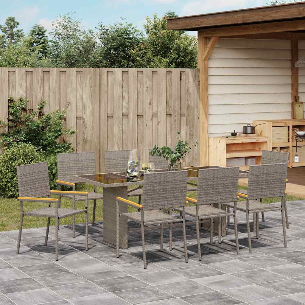 Garten Essgruppe 7 pcs Schwarz Poly-Rattan