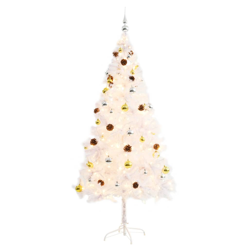 Künstlicher Weihnachtsbaum mit Beleuchtung & Kugeln Grün 150 cm