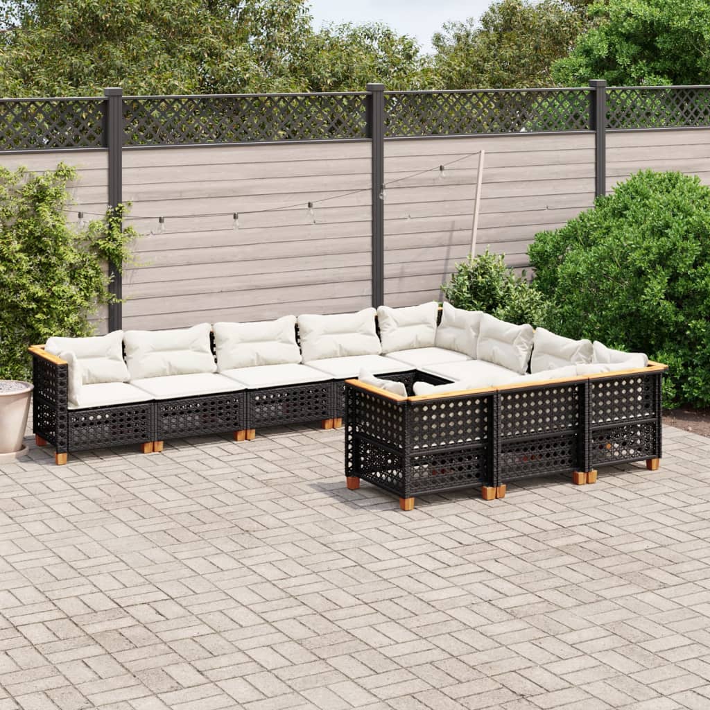 10-tlg. Garten-Sofagarnitur mit Kissen Beige Poly Rattan