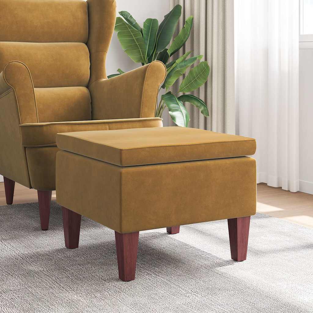Hocker mit Holzbeinen Dunkelgrau Samt
