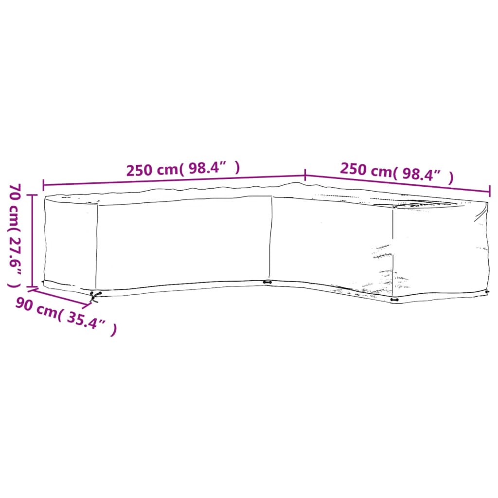 Gartenmöbel-Abdeckungen 2 Stk. L-Form 12 Ösen 250x250x90 cm