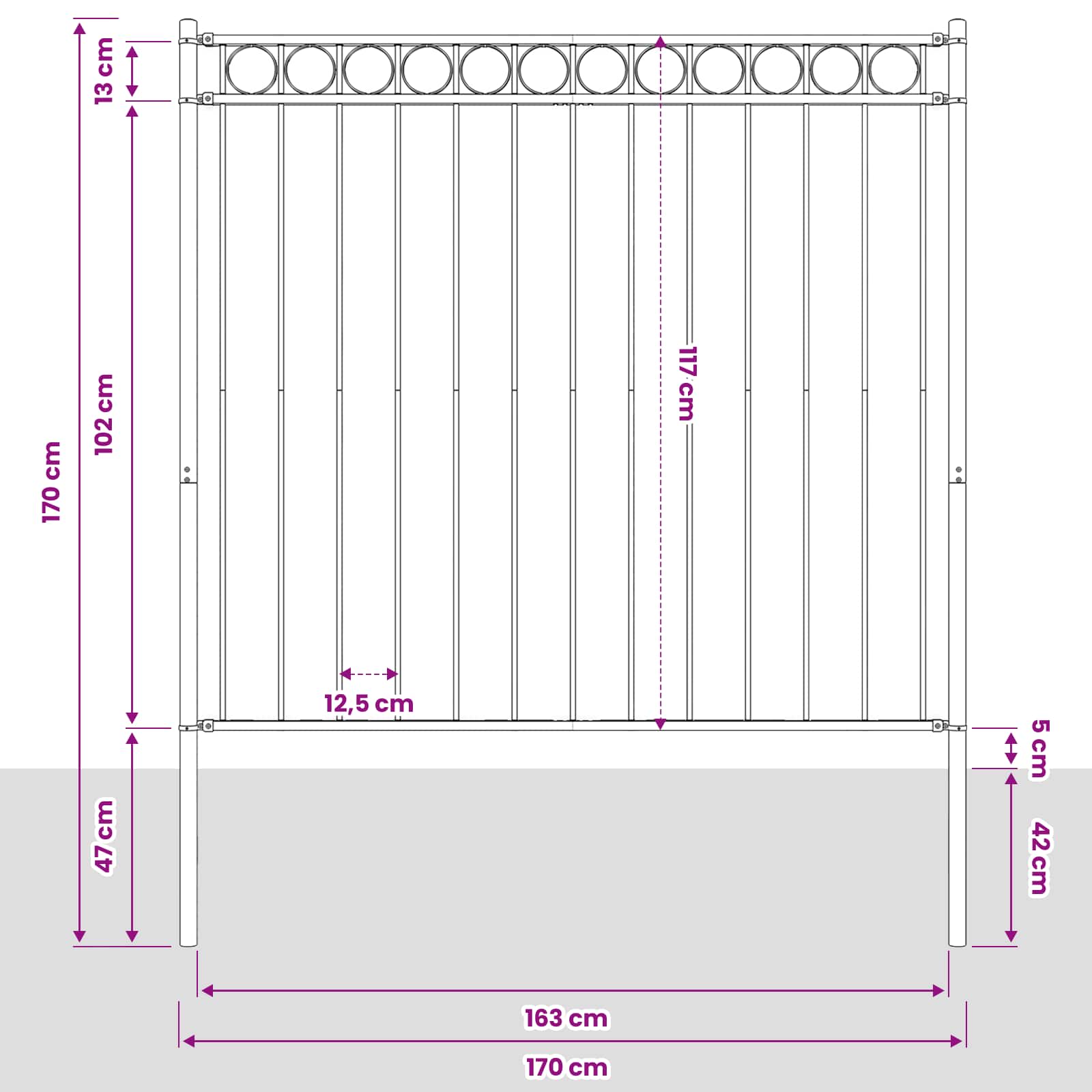 Gartenzaun ASSEN Stahl 1,7 x 0,8 m Schwarz