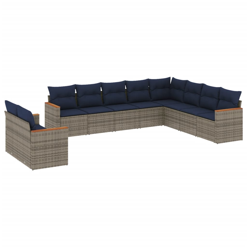 10-teiliges Gartensofa-Set mit Kissen, schwarzes Polyrattan