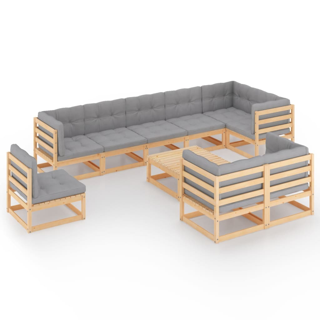 10-tlg. Garten-Lounge-Set Weiß Massivholz Kiefer